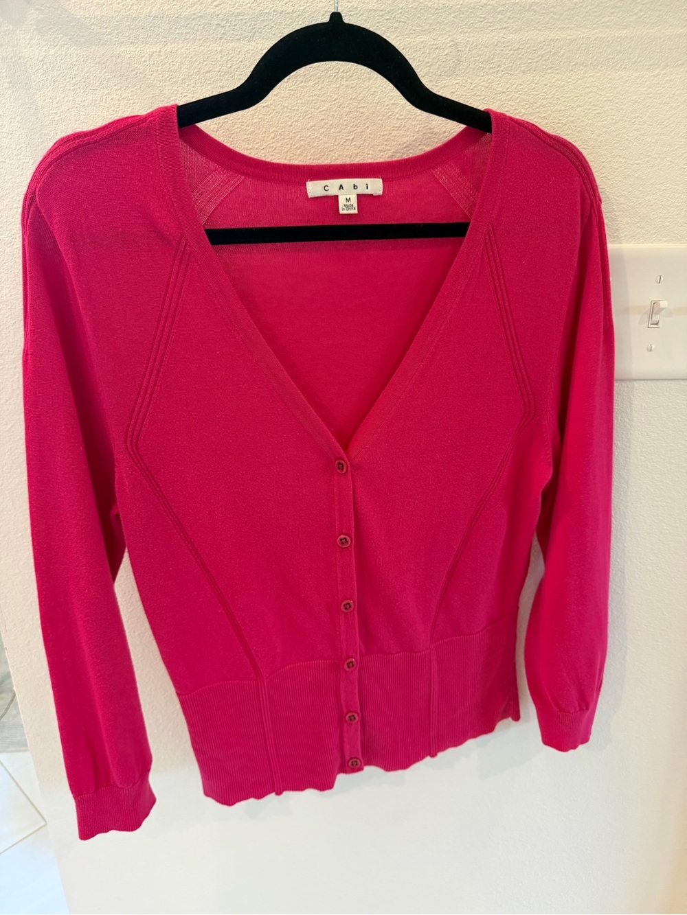 Cabi Hot Pink V-Neck Button Front Cardigan Sweater